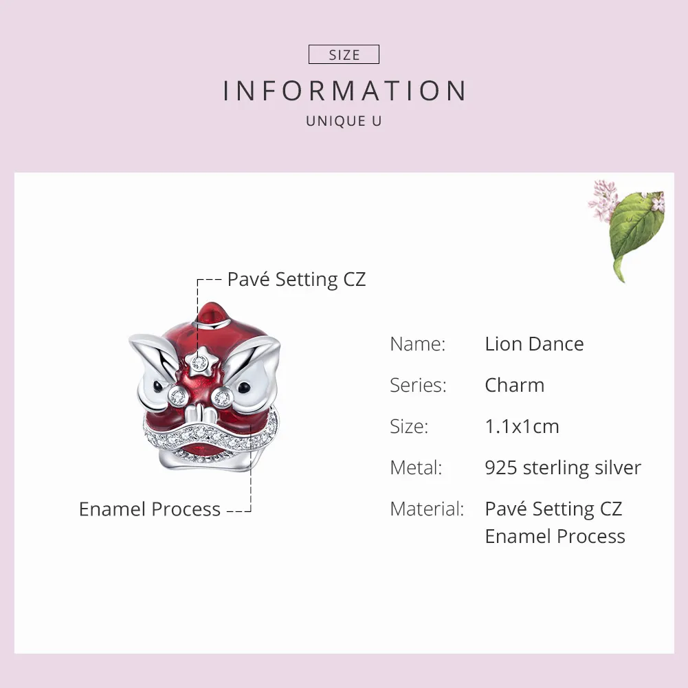 Pandora Style Silver Charm, Lion Dance, Red Enamel - BSC086