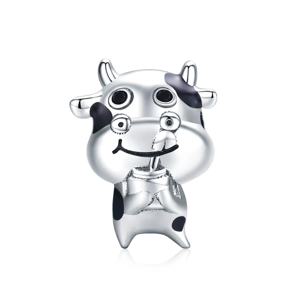 Pandora Style Silver Charm, Little Cow, Black Enamel - SCC1574