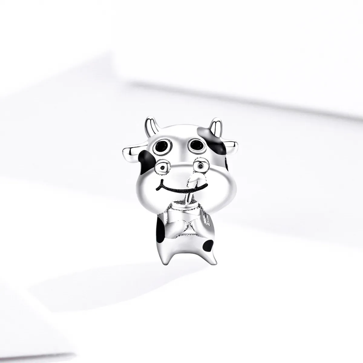 Pandora Style Silver Charm, Little Cow, Black Enamel - SCC1574