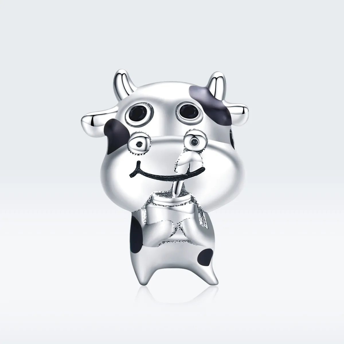 Pandora Style Silver Charm, Little Cow, Black Enamel - SCC1574