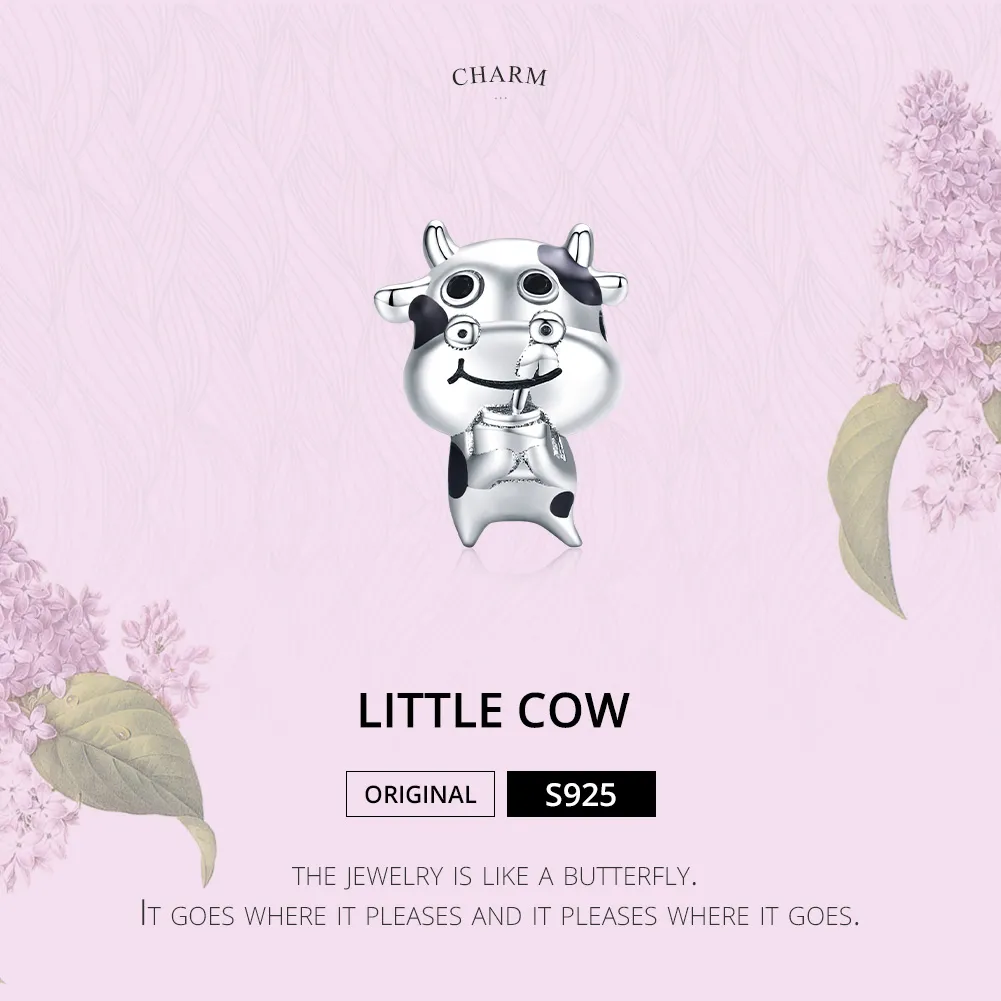 Pandora Style Silver Charm, Little Cow, Black Enamel - SCC1574