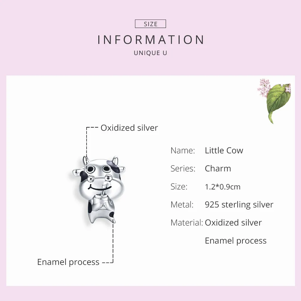 Pandora Style Silver Charm, Little Cow, Black Enamel - SCC1574