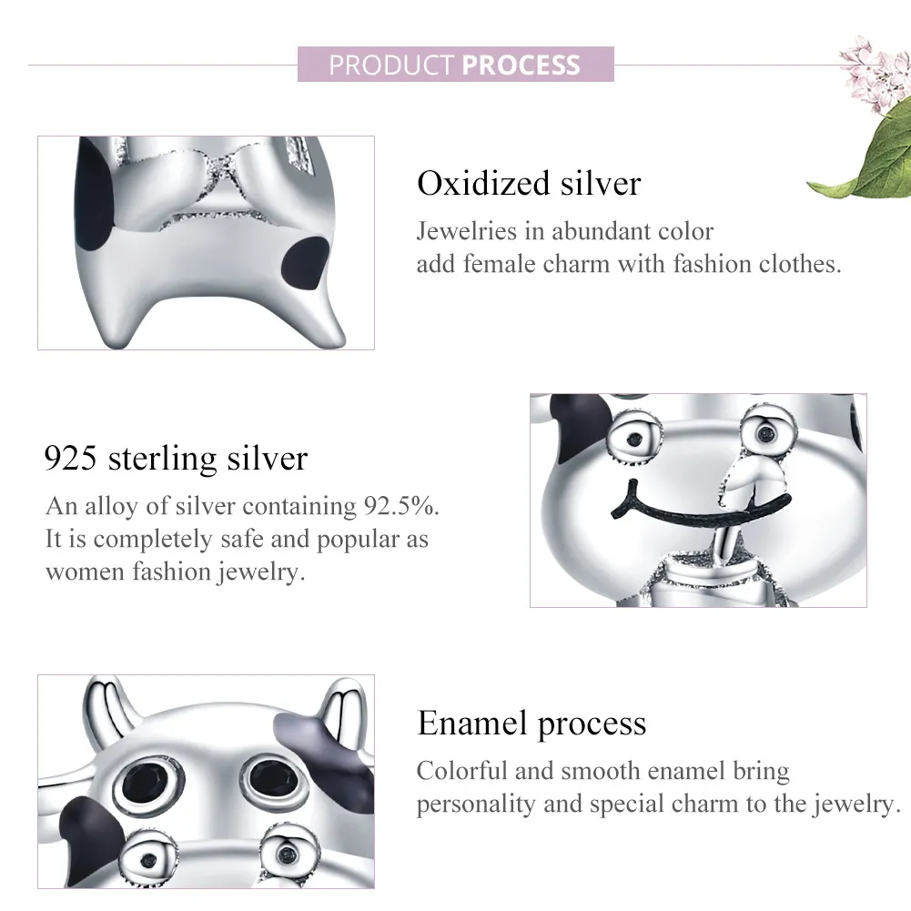 Pandora Style Silver Charm, Little Cow, Black Enamel - SCC1574