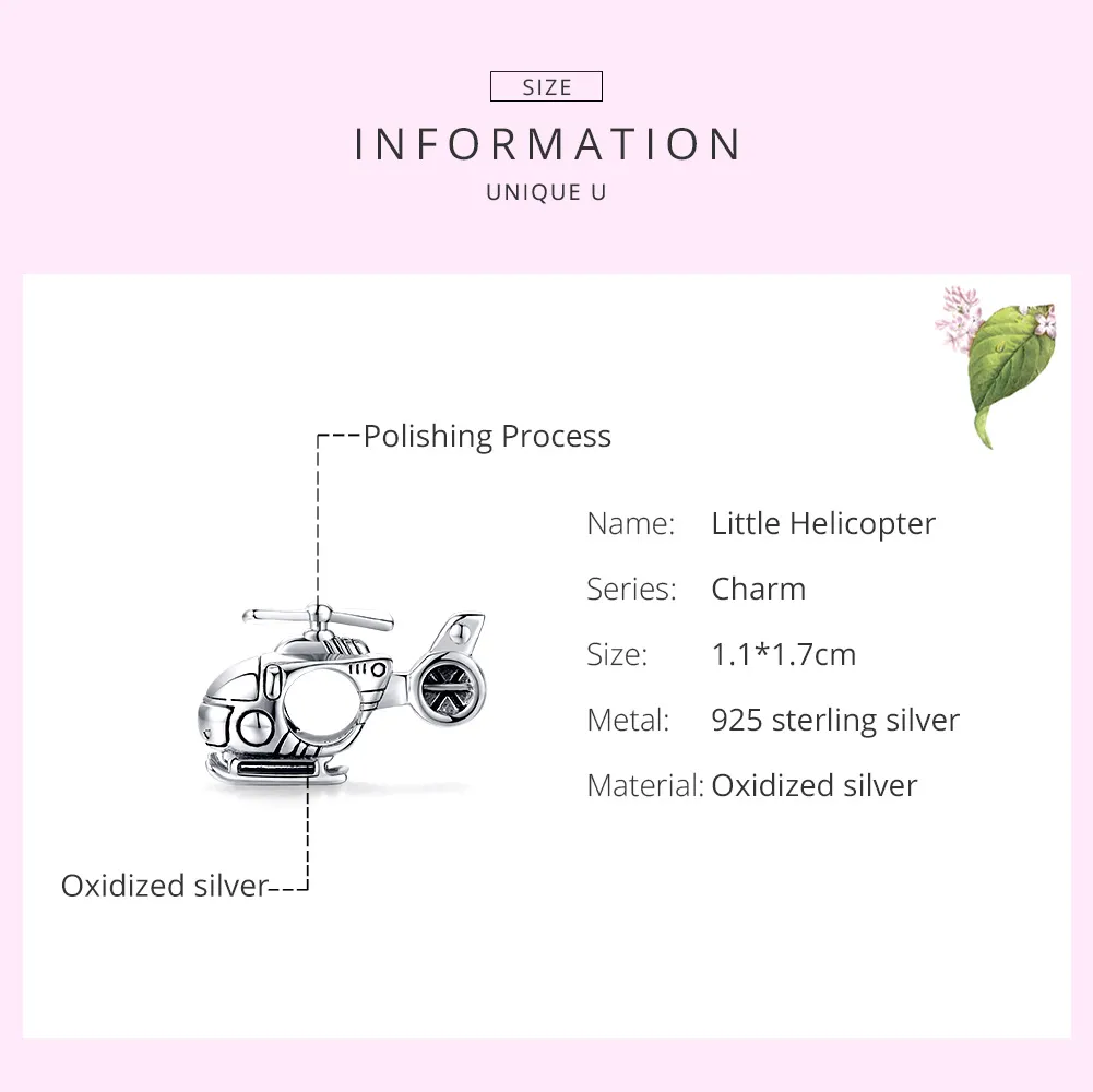 Pandora Style Silver Charm, Little Helicopter - SCC1699