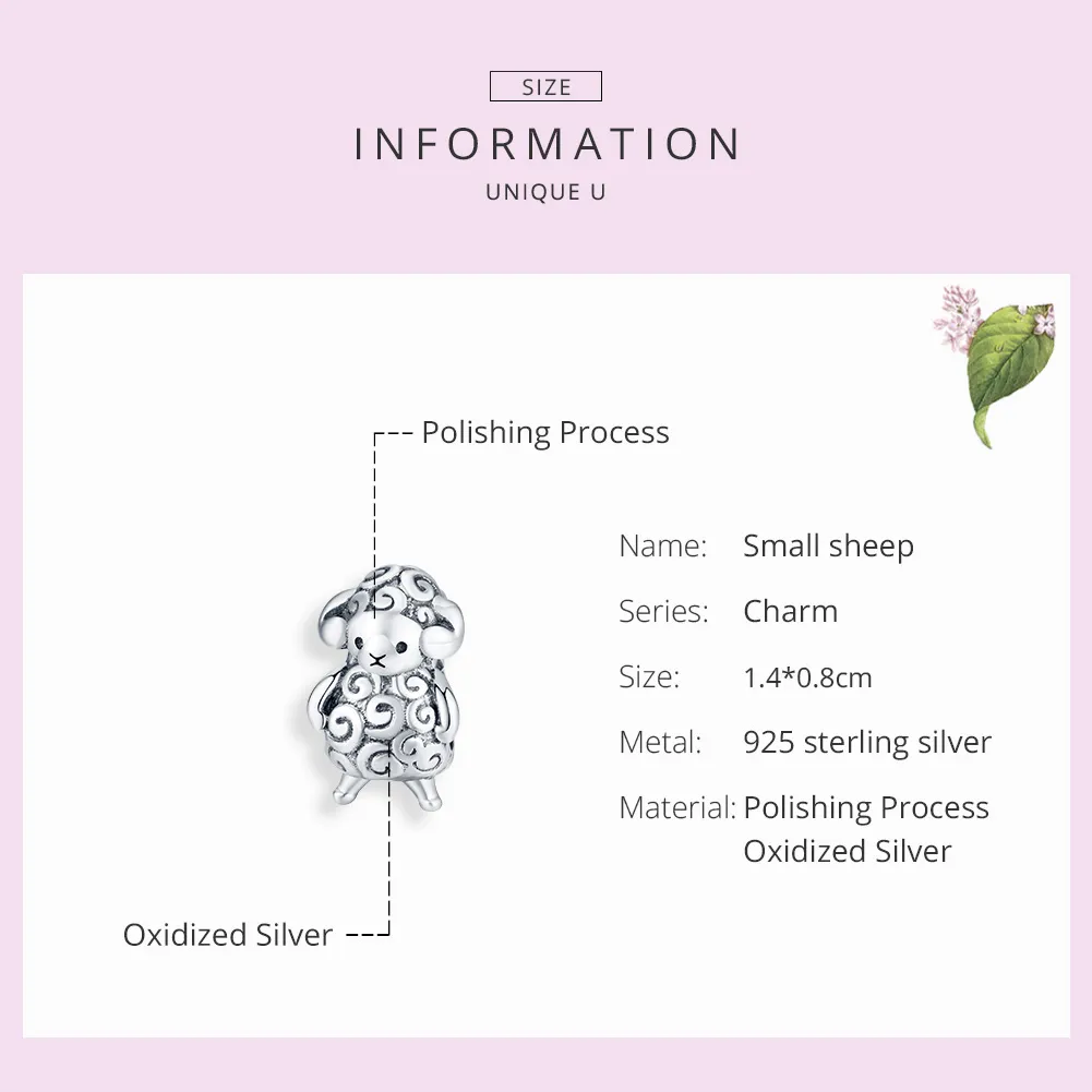 Pandora Style Silver Charm, Little Sheep - BSC187