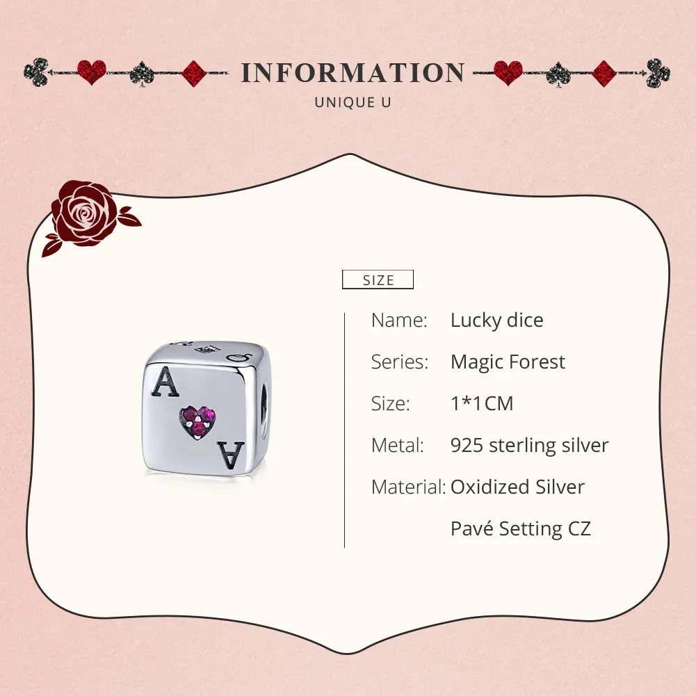 Pandora Style Silver Charm, Love Dice - SCC1440