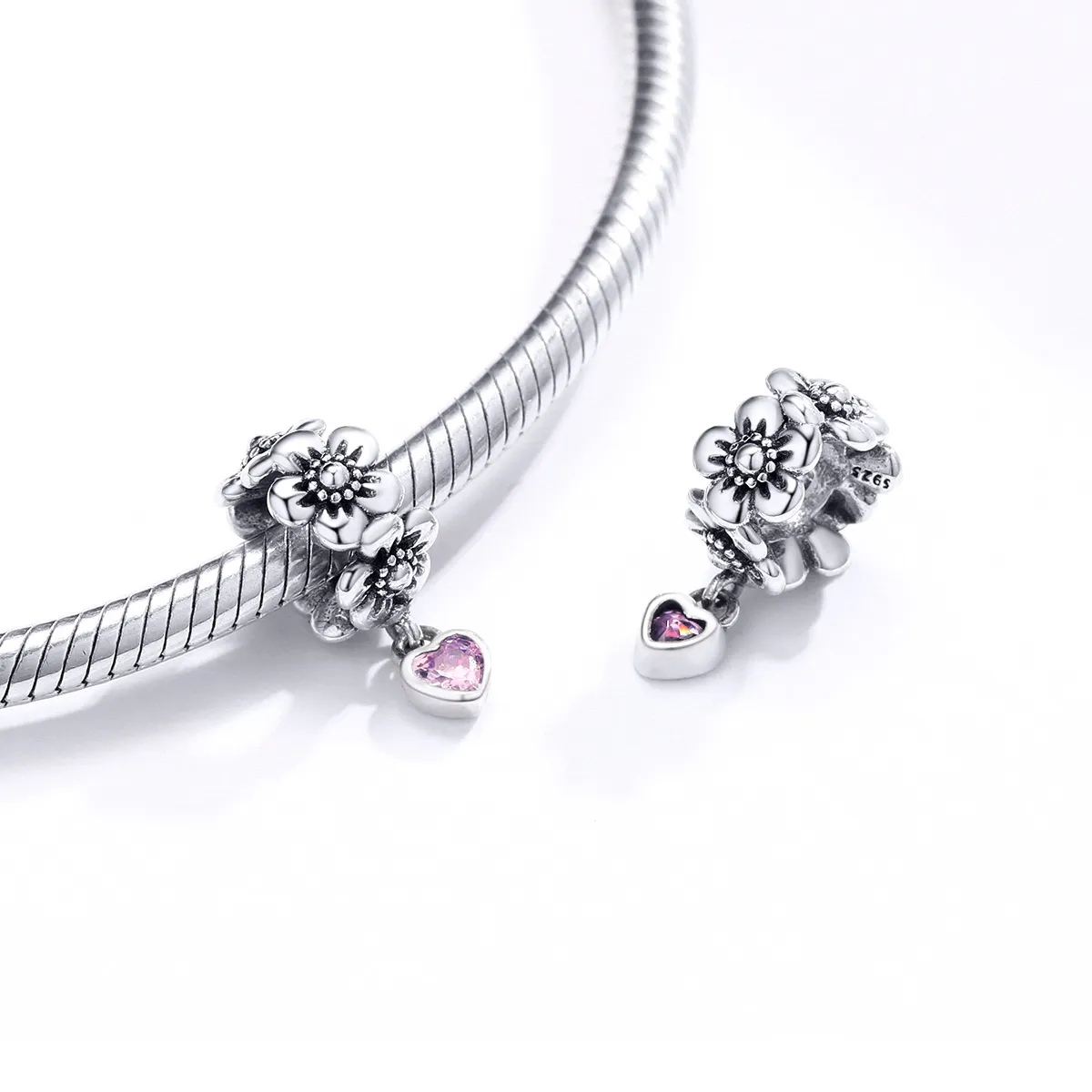 Pandora Style Silver Charm, Love Flower - SCC1485