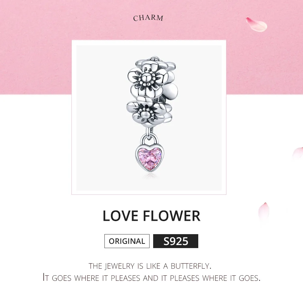 Pandora Style Silver Charm, Love Flower - SCC1485