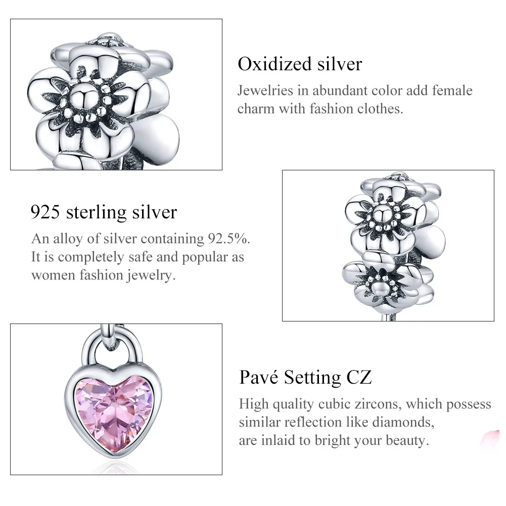 Pandora Style Silver Charm, Love Flower - SCC1485