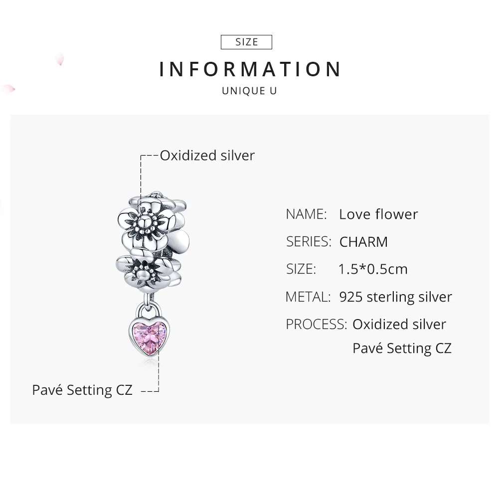 Pandora Style Silver Charm, Love Flower - SCC1485