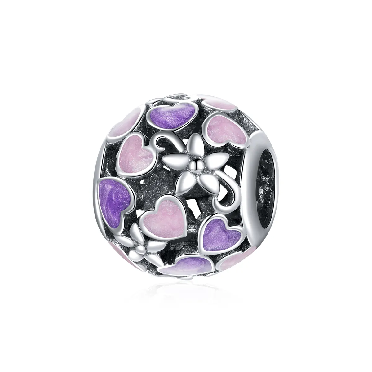 Pandora Style Silver Charm, Love Flowers, Multicolor Enamel - SCC1798