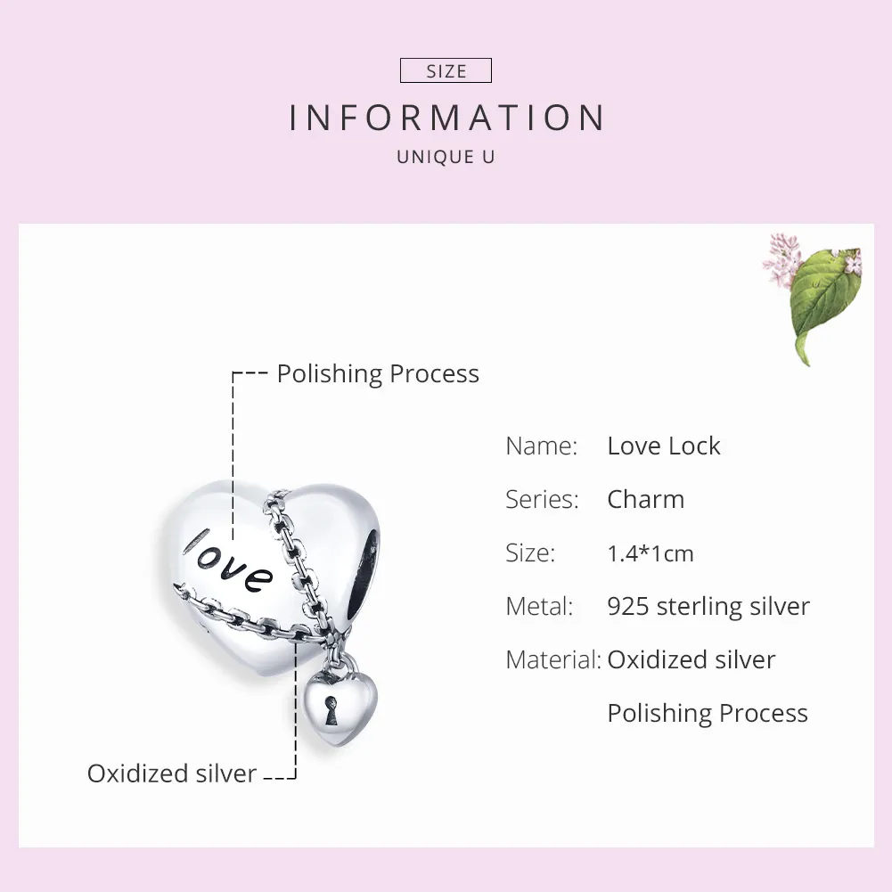 Pandora Style Silver Charm, Love Lock - SCC1553