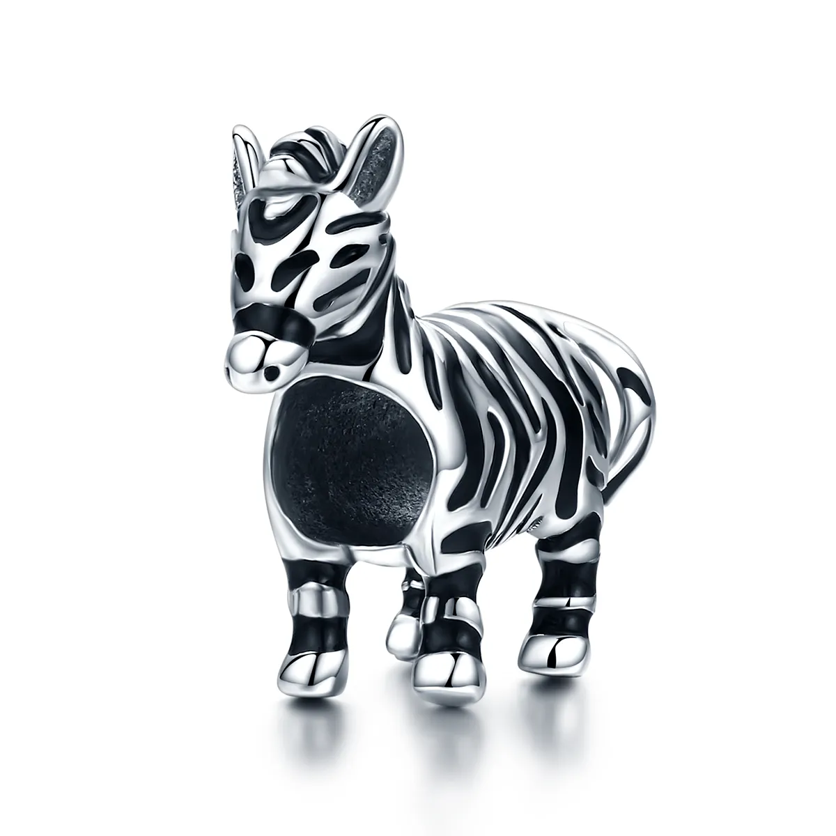 Pandora Style Silver Charm, Lovely Animal Zebra, Black Enamel - SCC550