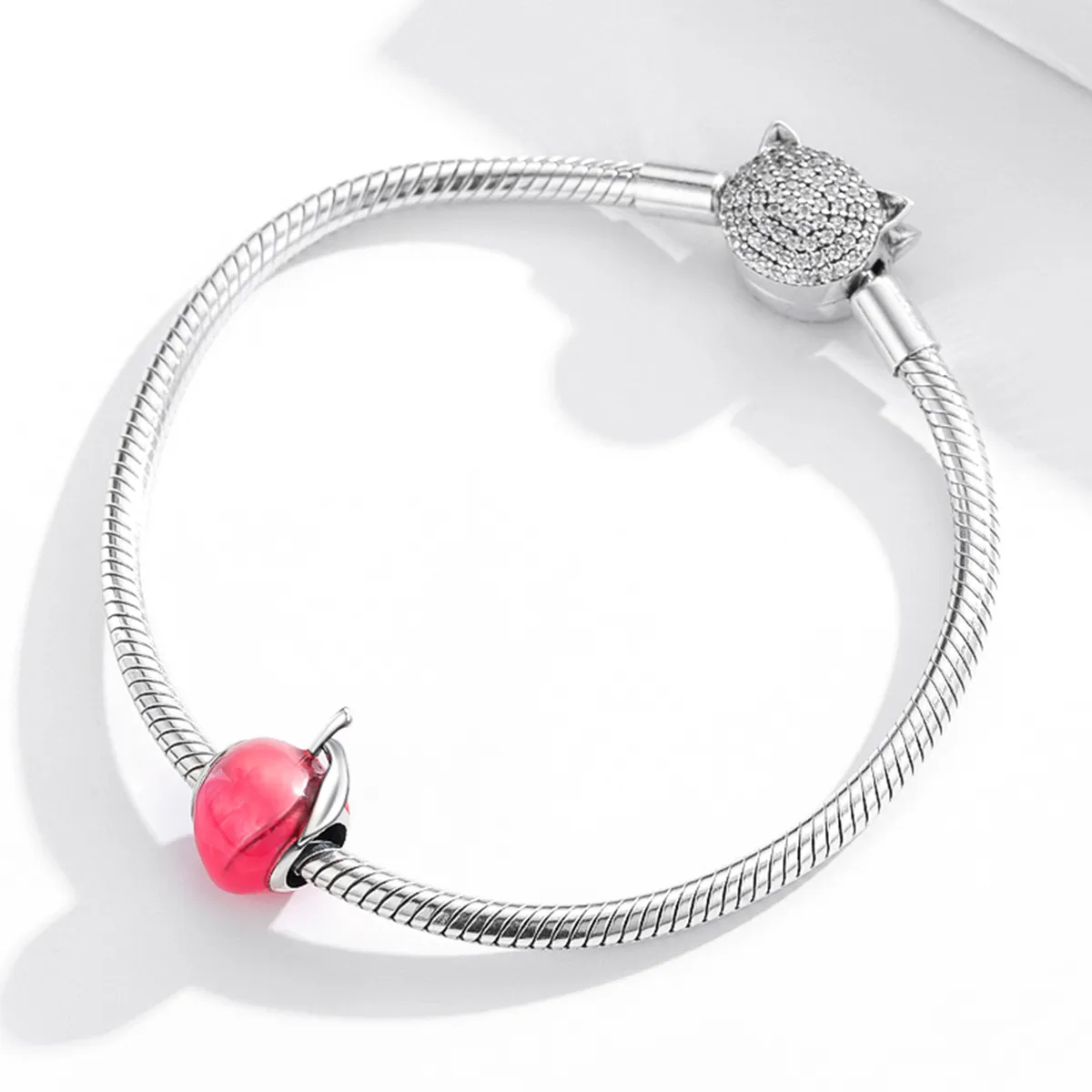 Pandora Style Silver Charm, Lovely Peach, Pink Enamel - SCC1834