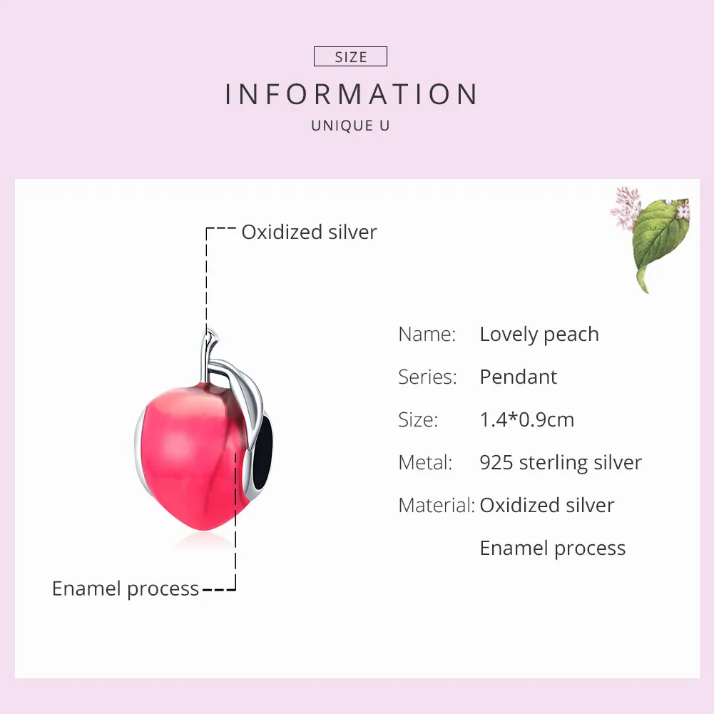 Pandora Style Silver Charm, Lovely Peach, Pink Enamel - SCC1834