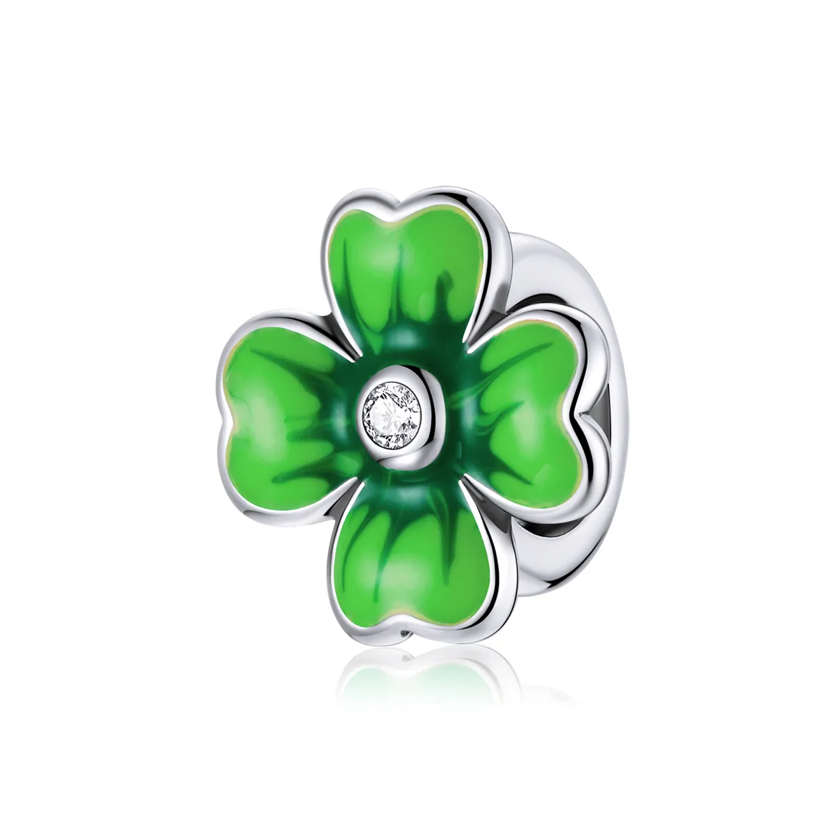 Pandora Style Silver Charm, Lucky Clover, Green Enamel - SCC1749