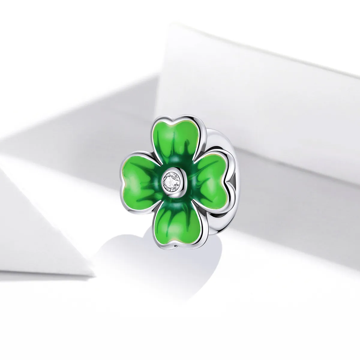 Pandora Style Silver Charm, Lucky Clover, Green Enamel - SCC1749