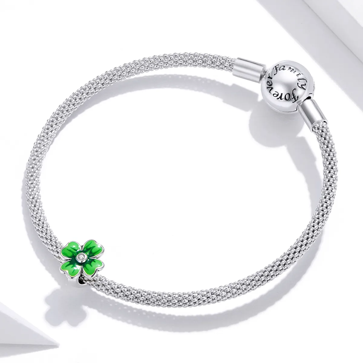 Pandora Style Silver Charm, Lucky Clover, Green Enamel - SCC1749