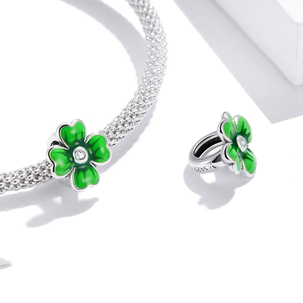 Pandora Style Silver Charm, Lucky Clover, Green Enamel - SCC1749