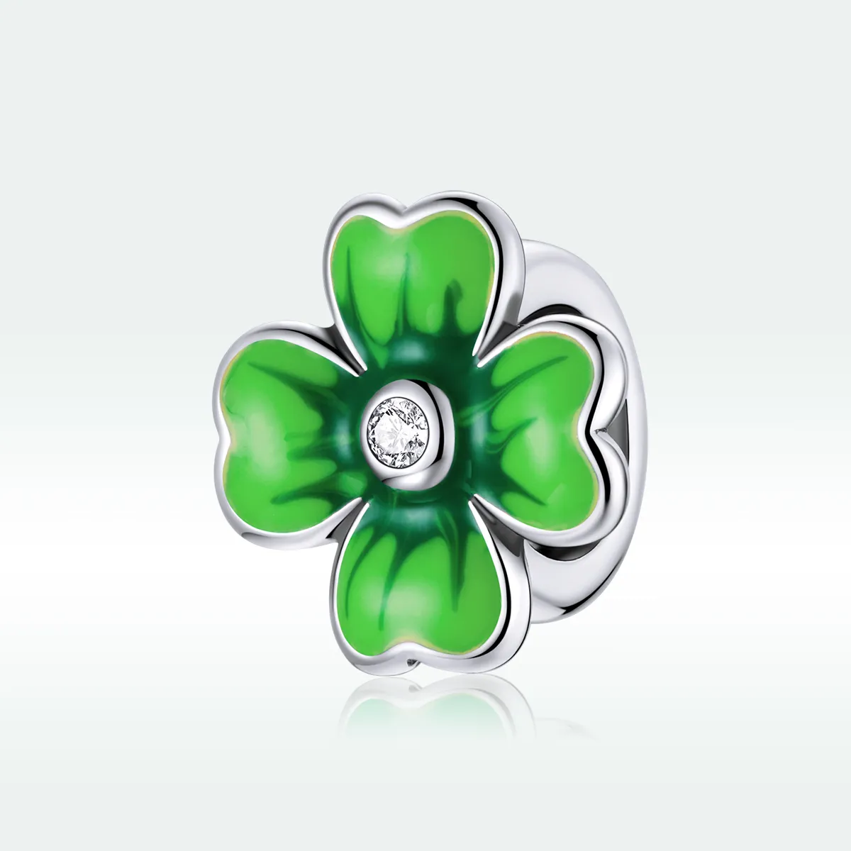 Pandora Style Silver Charm, Lucky Clover, Green Enamel - SCC1749