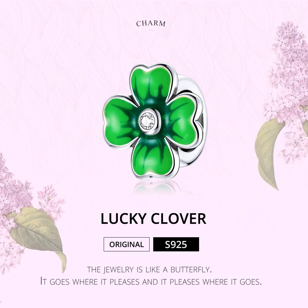 Pandora Style Silver Charm, Lucky Clover, Green Enamel - SCC1749