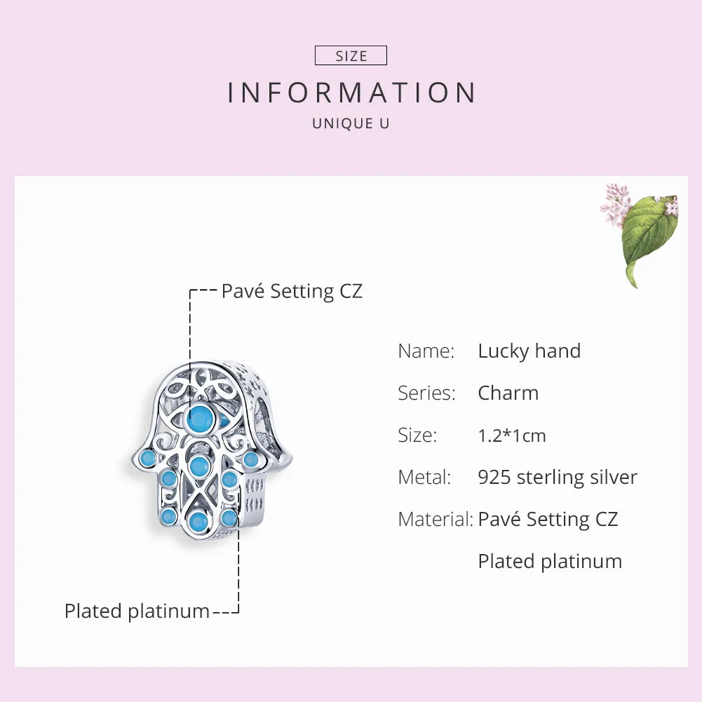 Pandora Style Silver Charm, Lucky Hand - SCC1757