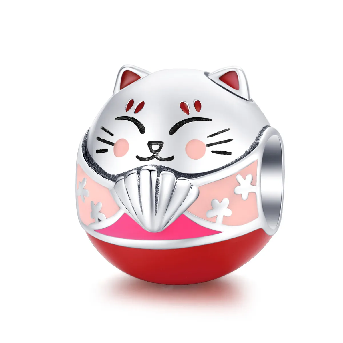 Pandora Style Silver Charm, Maneki Neko, Multicolor Enamel - SCC1341