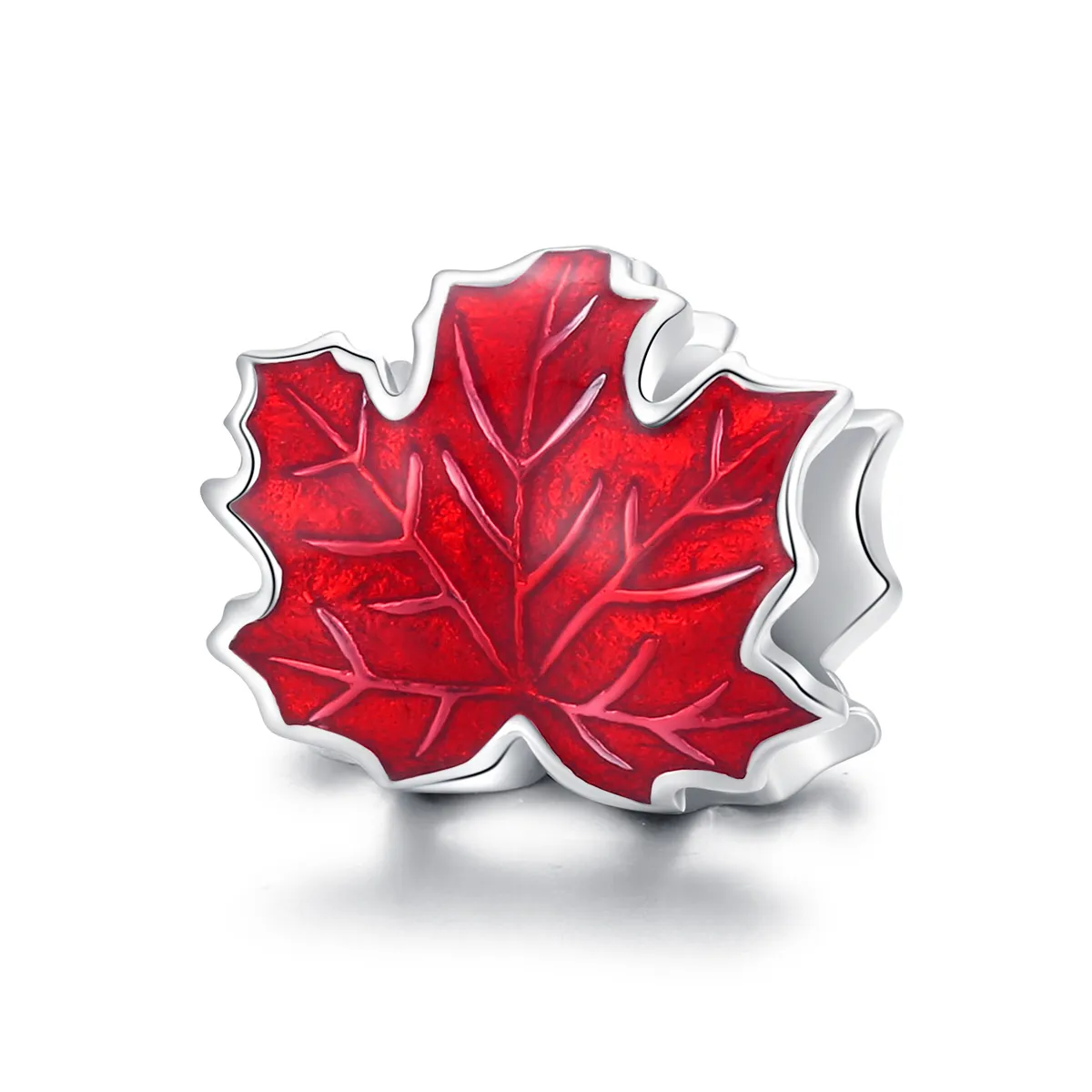 Pandora Style Silver Charm, Maple Leaf, Red Enamel - BSC335