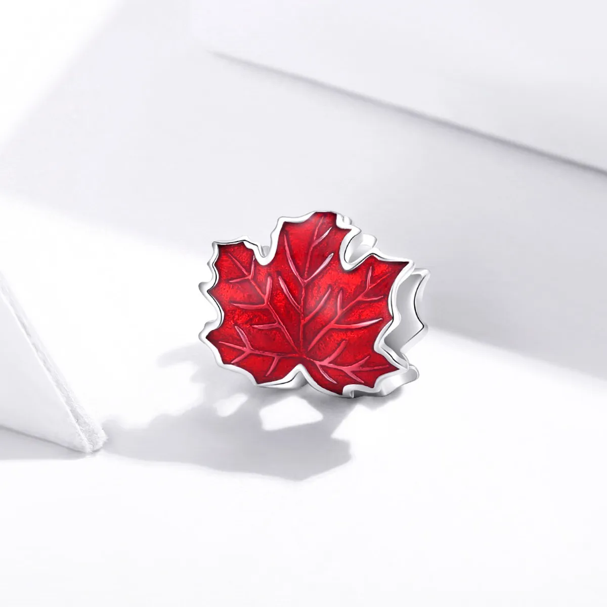 Pandora Style Silver Charm, Maple Leaf, Red Enamel - BSC335