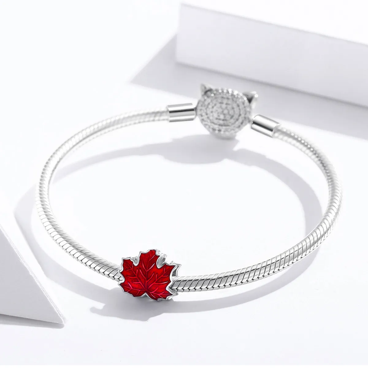 Pandora Style Silver Charm, Maple Leaf, Red Enamel - BSC335