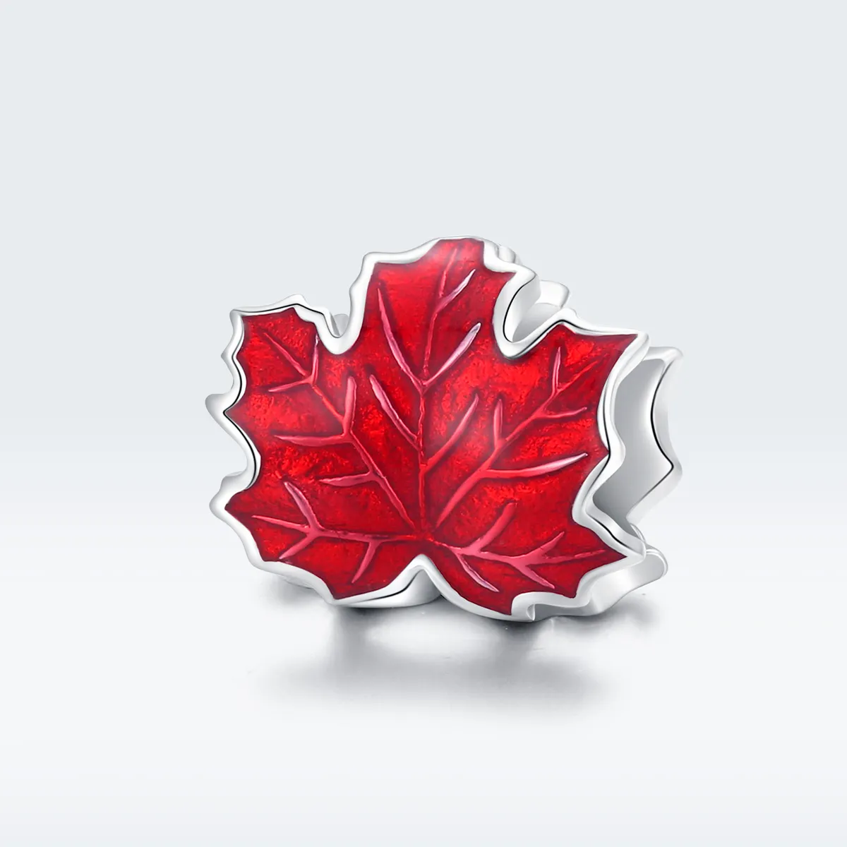 Pandora Style Silver Charm, Maple Leaf, Red Enamel - BSC335