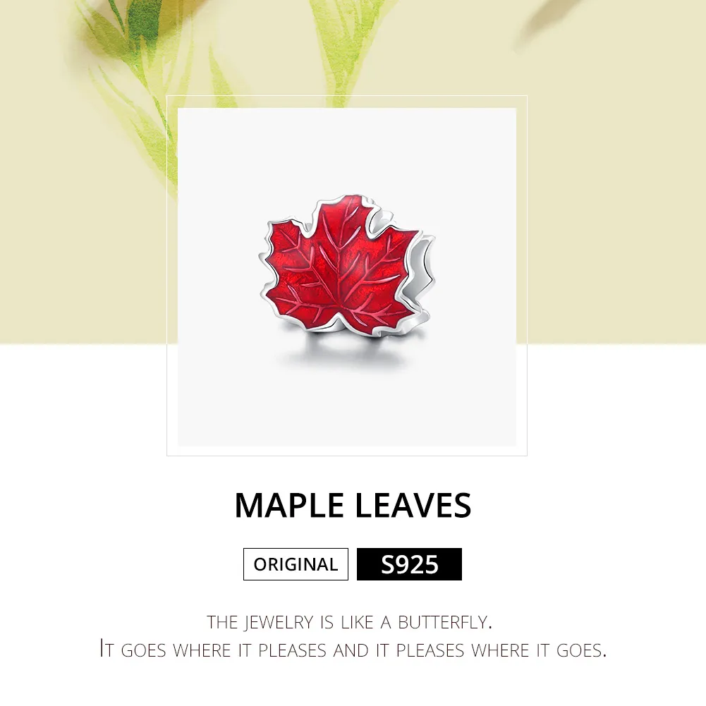 Pandora Style Silver Charm, Maple Leaf, Red Enamel - BSC335