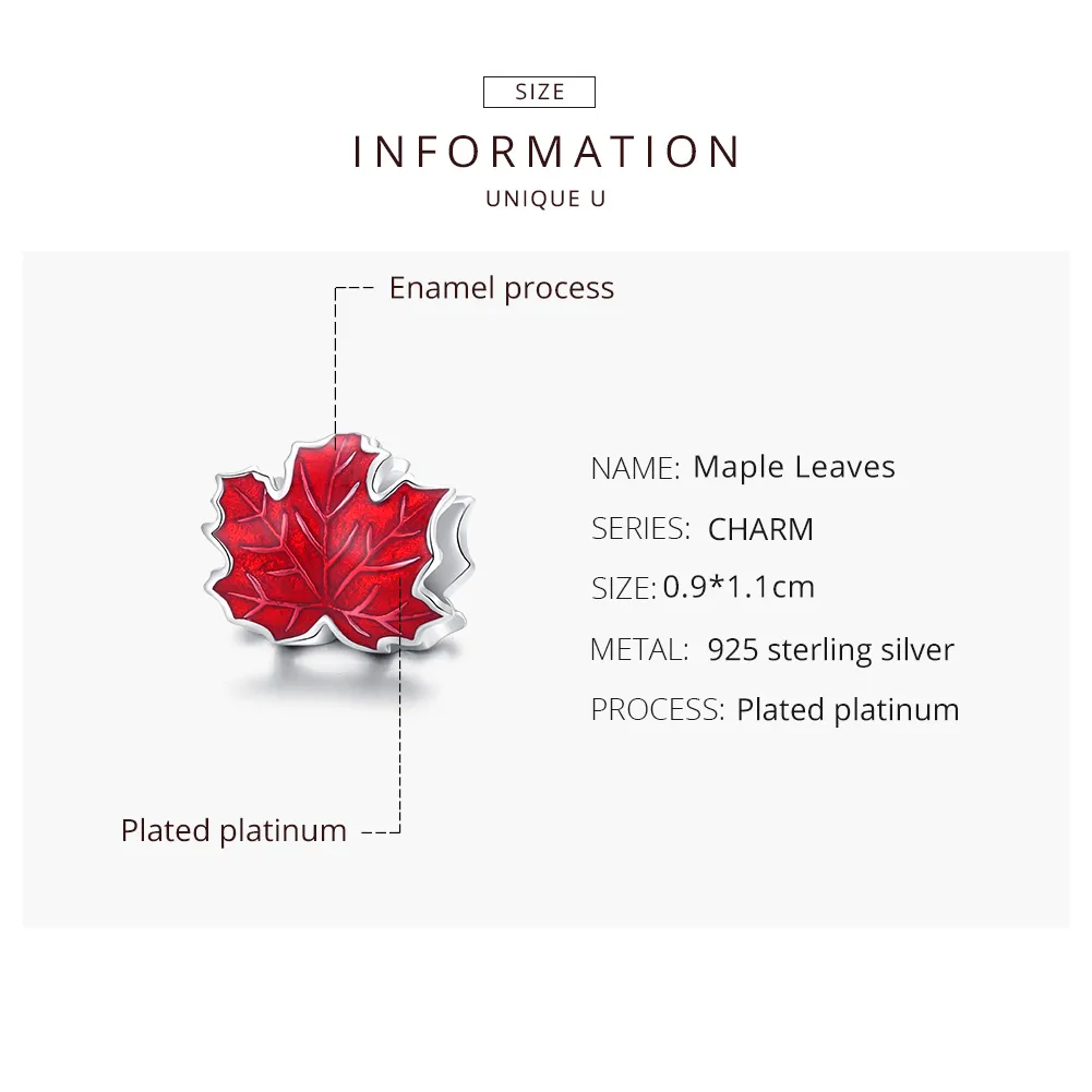 Pandora Style Silver Charm, Maple Leaf, Red Enamel - BSC335