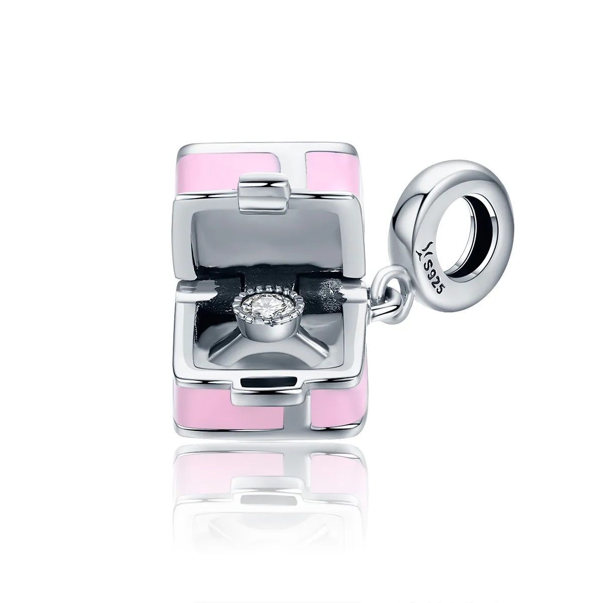 Pandora Style Silver Charm, Marriage Ring, Pink Enamel - SCC549