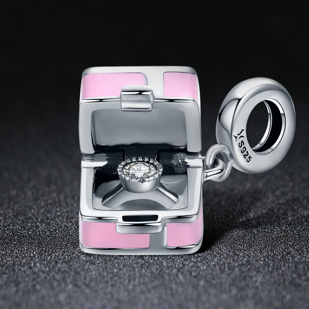 Pandora Style Silver Charm, Marriage Ring, Pink Enamel - SCC549