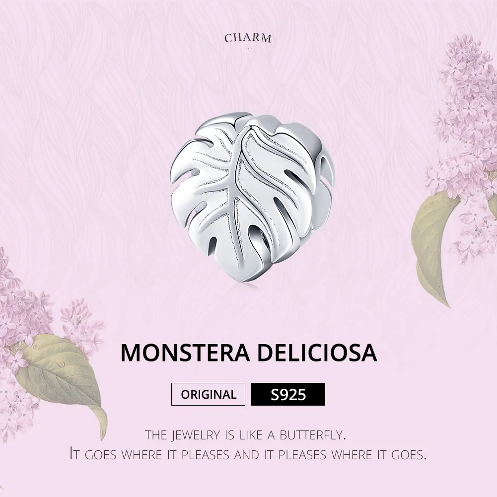 Pandora Style Silver Charm, Monstera Deliciosa - BSC141