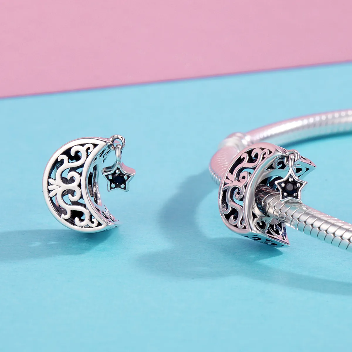 Pandora Style Silver Charm, Moon and Star - SCC483