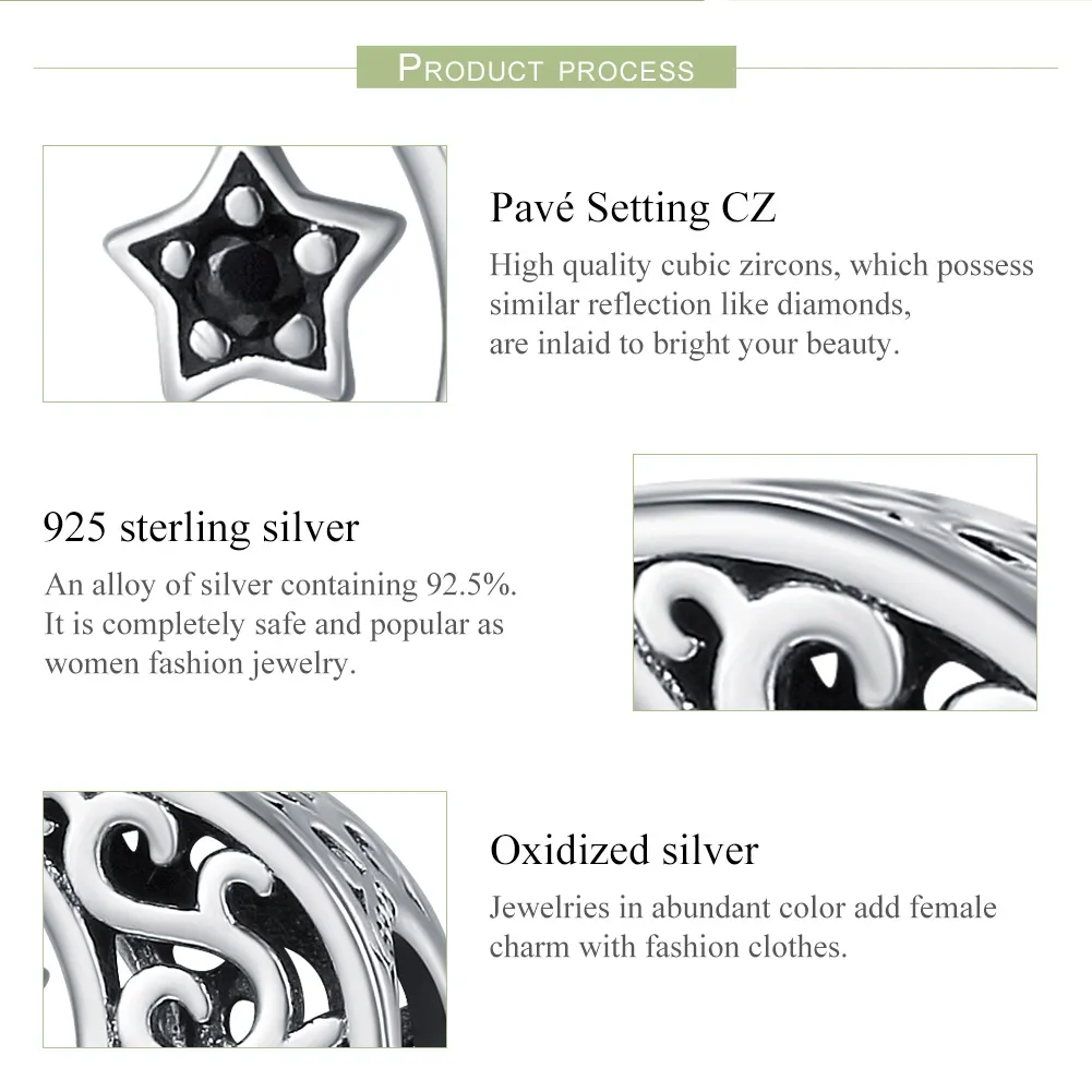 Pandora Style Silver Charm, Moon and Star - SCC483