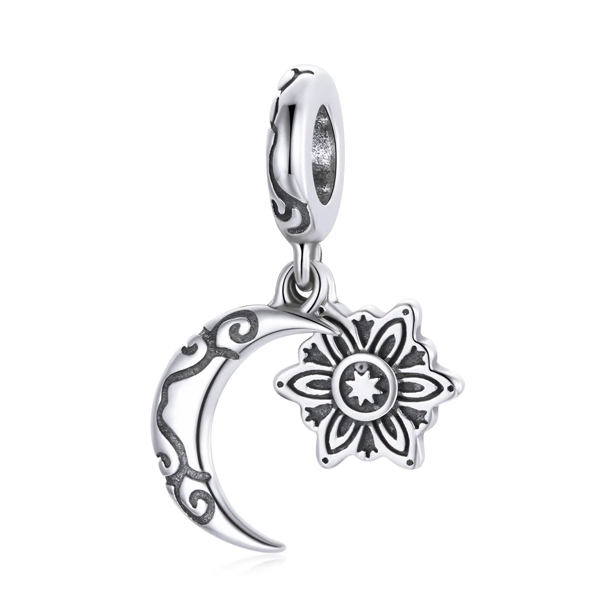 Pandora Style Silver Charm, Moon Lotus - SCC1826