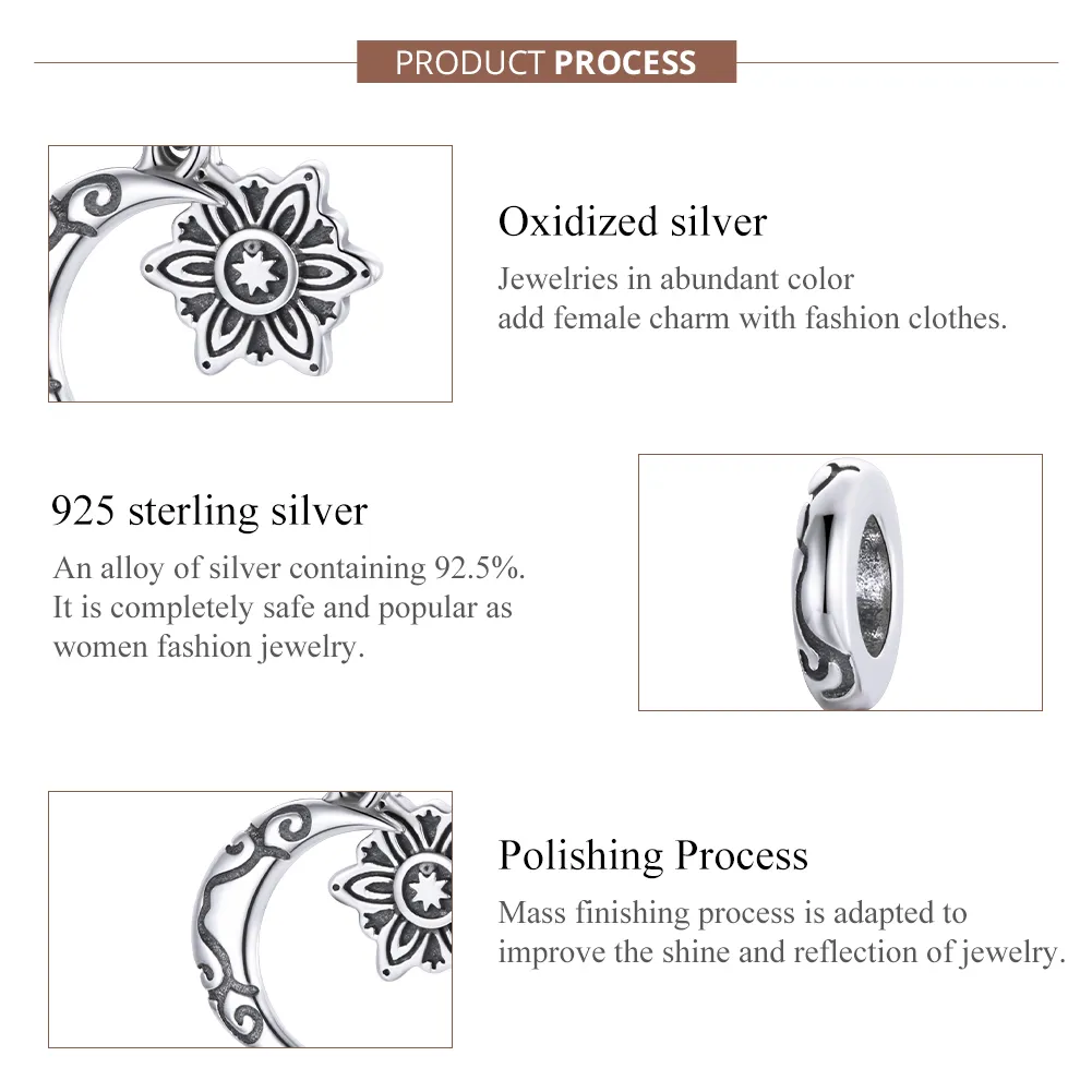 Pandora Style Silver Charm, Moon Lotus - SCC1826