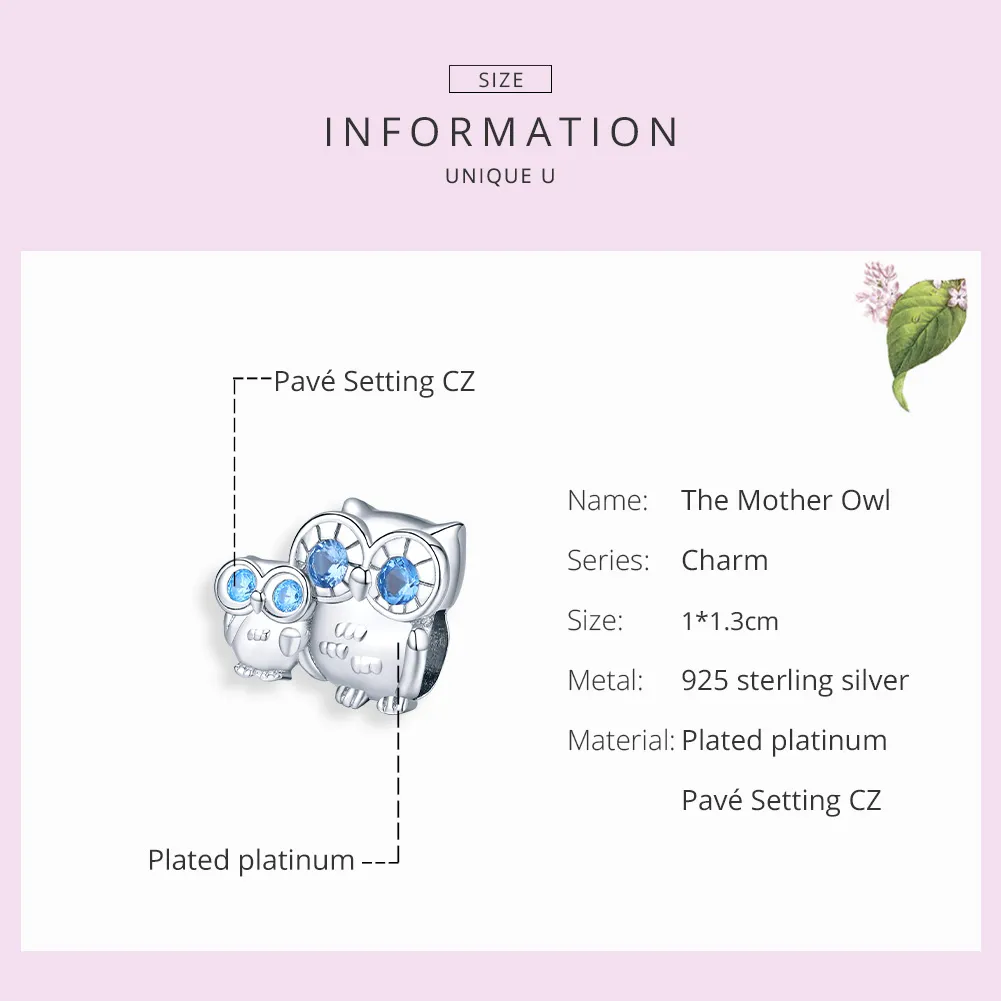 Pandora Style Silver Charm, Mother Owl - BSC238