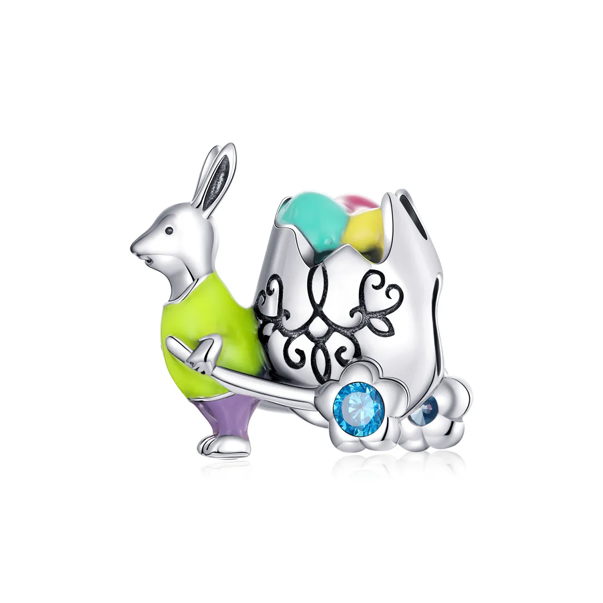 Pandora Style Silver Charm, Mr. Rabbit, Multicolor Enamel - SCC1755