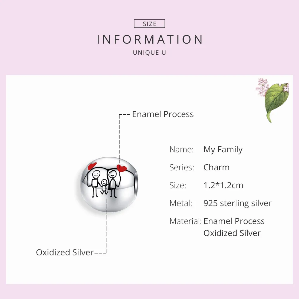 Pandora Style Silver Charm, My Family, Red Enamel - SCC1339