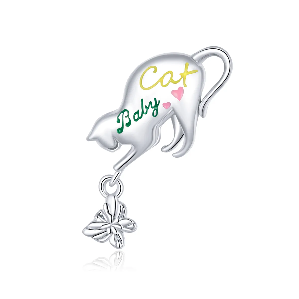 Pandora Style Silver Charm, Naughty Cat, Multicolor Enamel - SCC1678