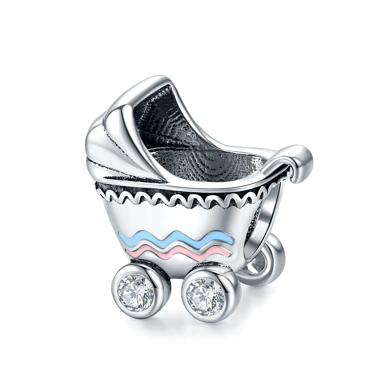 Pandora Style Silver Charm, New Baby Carriage, Multicolor Enamel - SCC1539