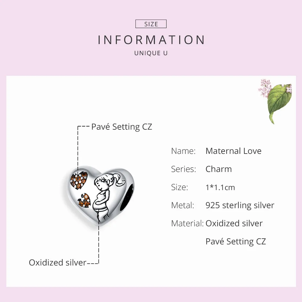 Pandora Style Silver Charm, New Mom Pregnancy - SCC1589