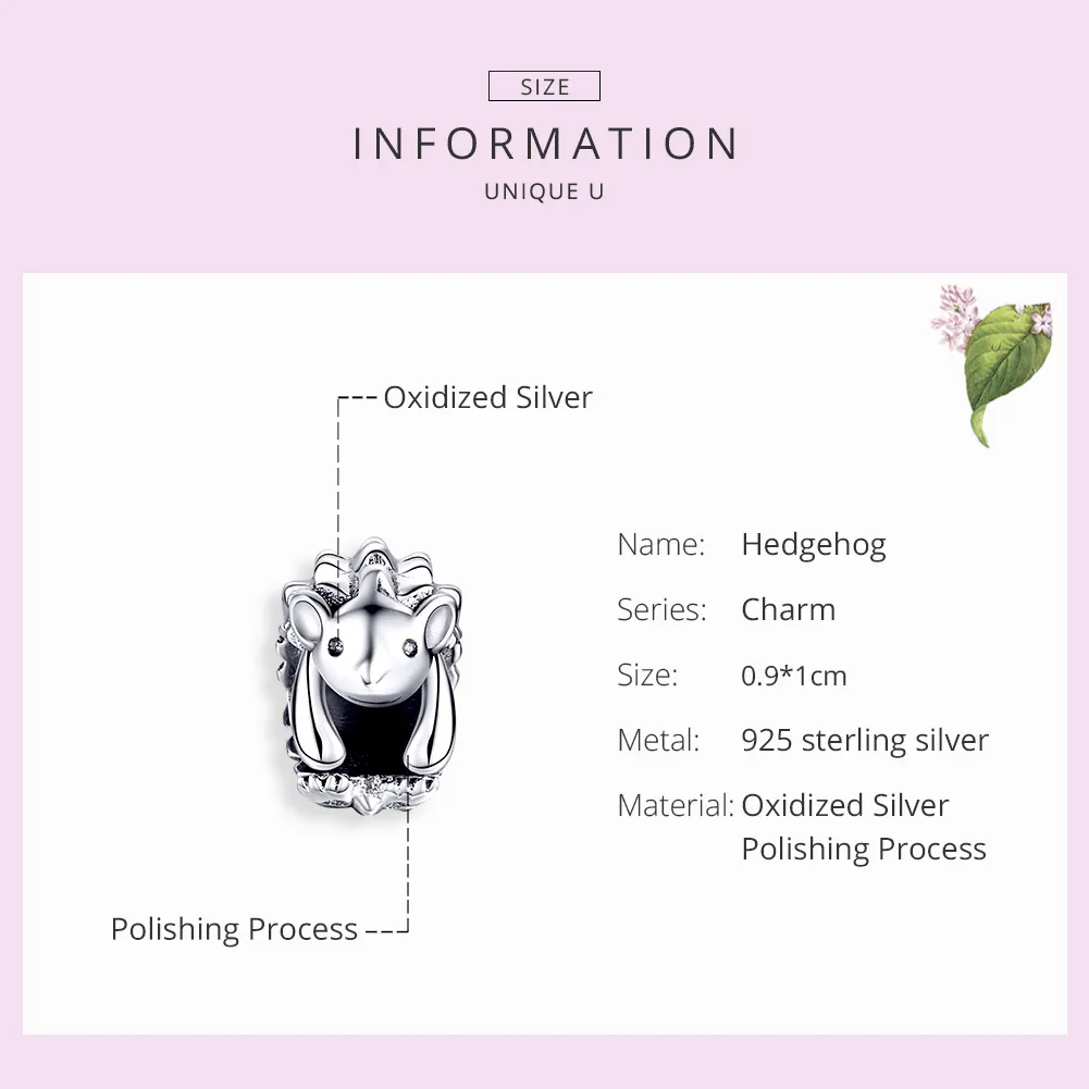 Pandora Style Silver Charm, Nino The Hedgehog - SCC1420