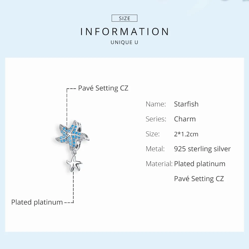 Pandora Style Silver Charm, Oceanic Starfish - BSC252