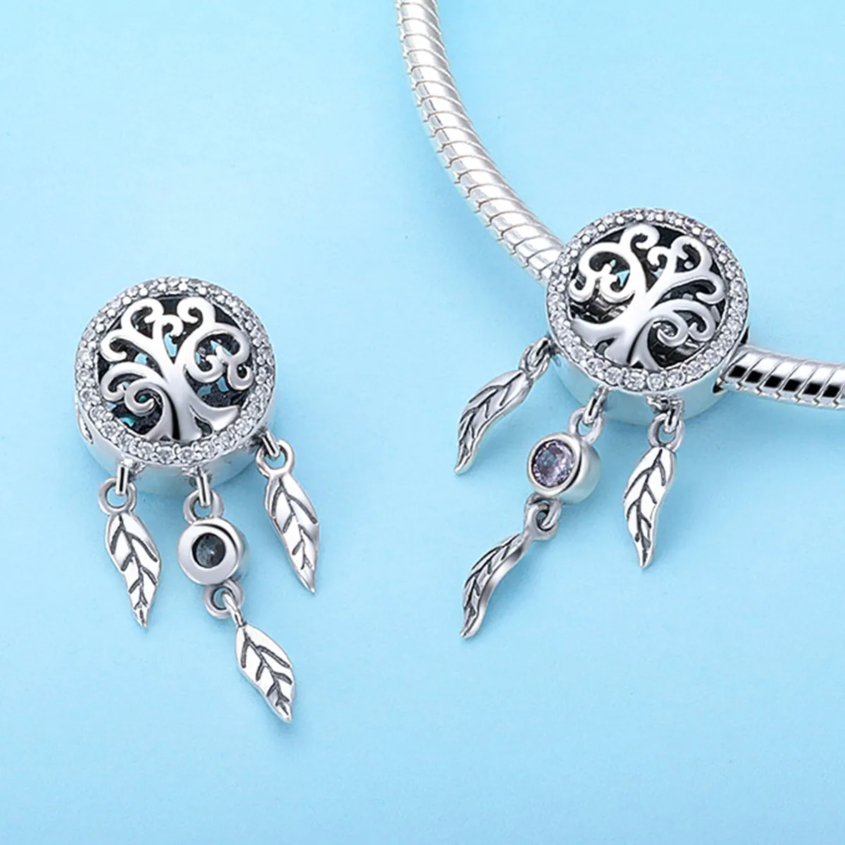 Pandora Style Silver Charm, Openwork Dreamcatcher - SCC723