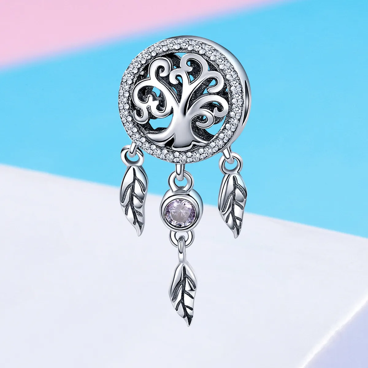 Pandora Style Silver Charm, Openwork Dreamcatcher - SCC723